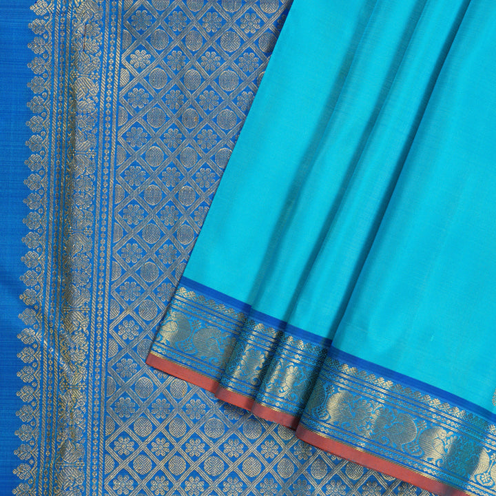 Hayagrivas Sky Blue Handloom Kanjivaram Silk Saree with Blue Border KBD1641A5-4