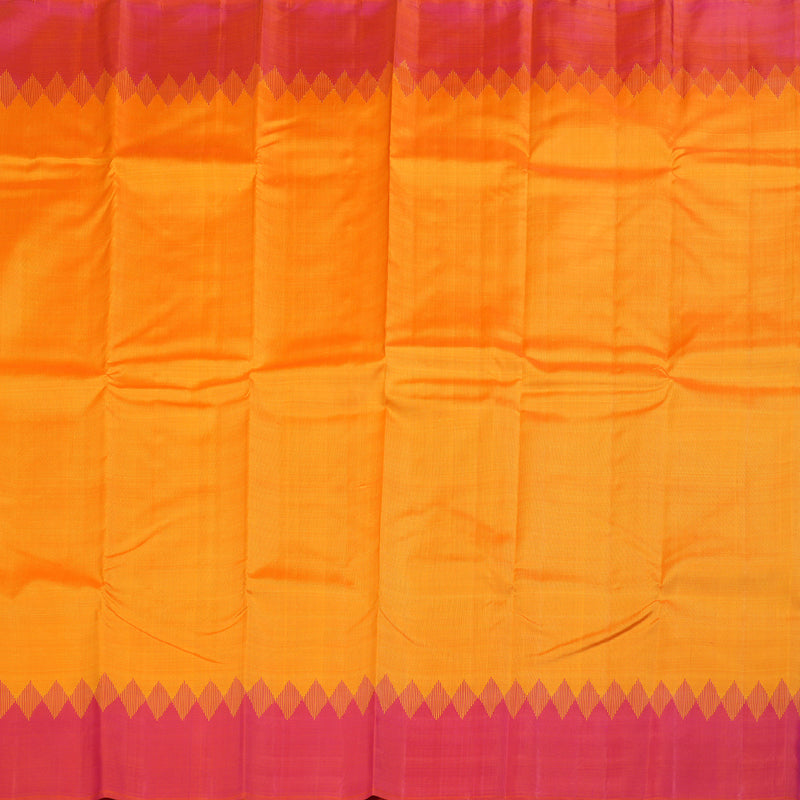 Hayagrivas Traditional Mango Yellow Handloom Kanjivaram Silk Saree with Orangish Pink Border KBD1642A1-2