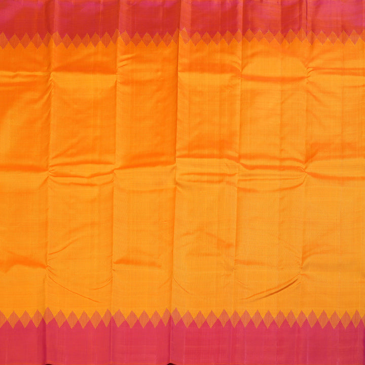 Hayagrivas Traditional Mango Yellow Handloom Kanjivaram Silk Saree with Orangish Pink Border KBD1642A1-2