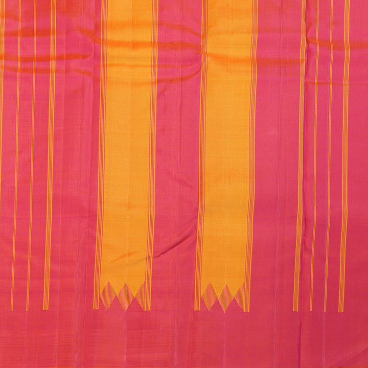 Hayagrivas Traditional Mango Yellow Handloom Kanjivaram Silk Saree with Orangish Pink Border KBD1642A1-2