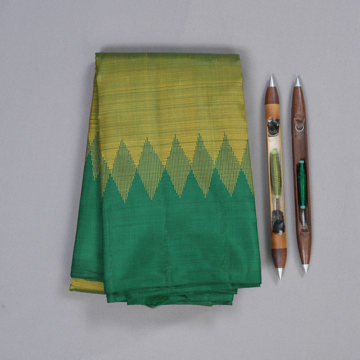 Hayagrivas Sampanga Yellow Handloom Kanjivaram Silk Saree with Bottle Green Border KBD1642A1-3