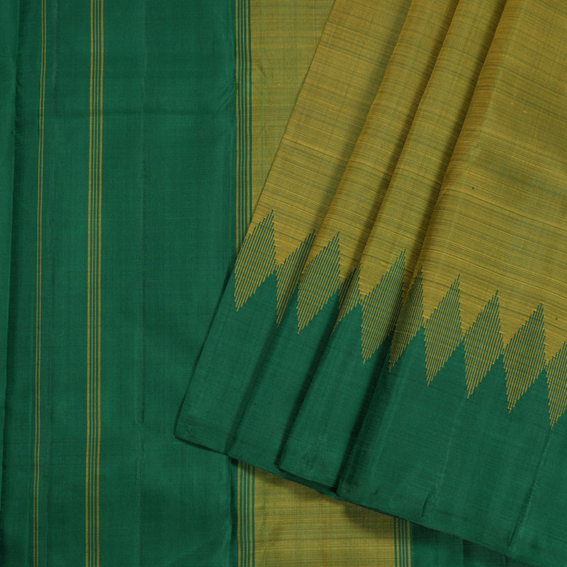 Hayagrivas Sampanga Yellow Handloom Kanjivaram Silk Saree with Bottle Green Border KBD1642A1-3