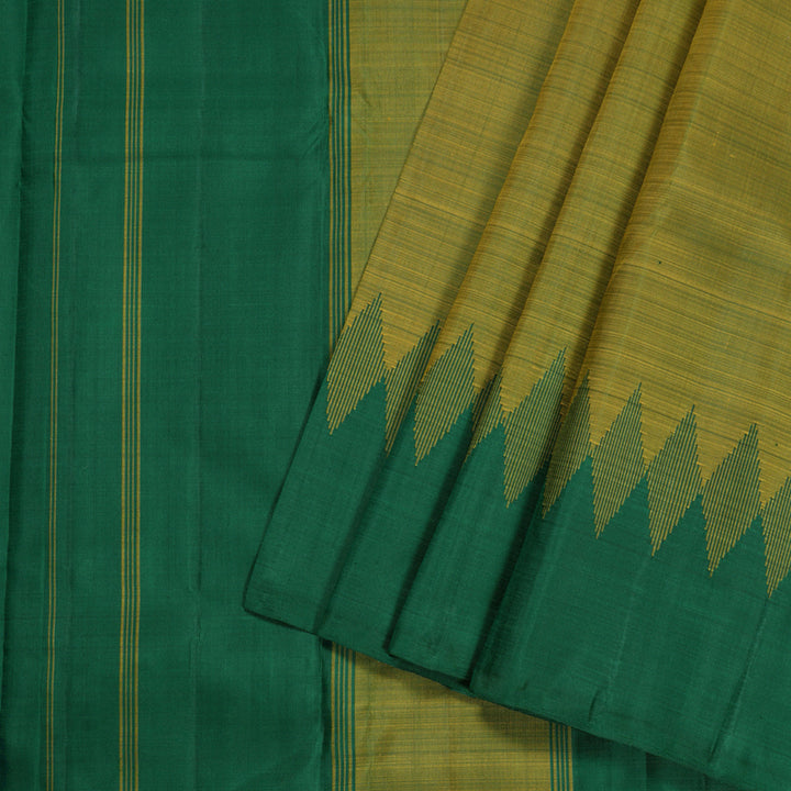 Hayagrivas Sampanga Yellow Handloom Kanjivaram Silk Saree with Bottle Green Border KBD1642A1-3