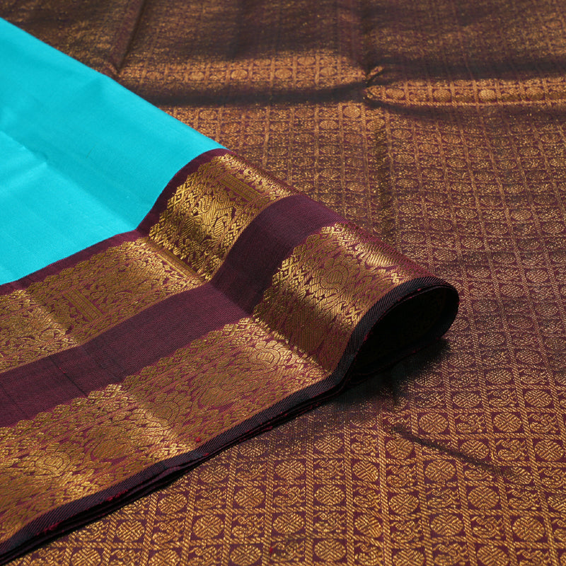 Hayagrivas Sky Blue Handloom Kanjivaram Silk Saree with Wine Maroon Border KBD1643A1-1