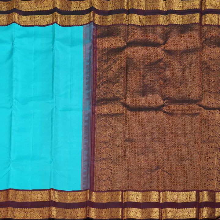 Hayagrivas Sky Blue Handloom Kanjivaram Silk Saree with Wine Maroon Border KBD1643A1-1