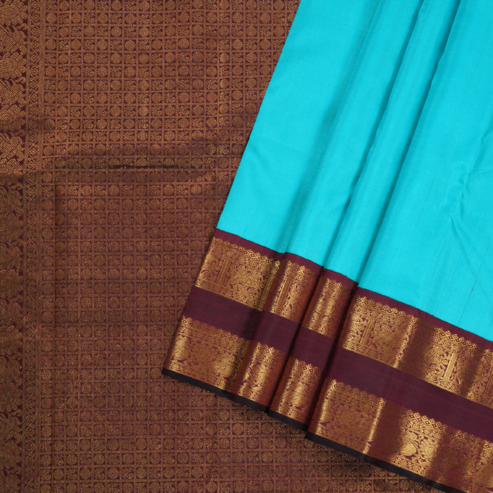 Hayagrivas Sky Blue Handloom Kanjivaram Silk Saree with Wine Maroon Border KBD1643A1-1