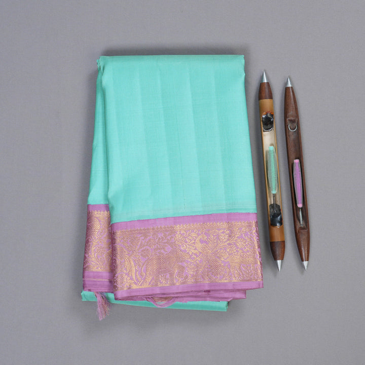 Hayagrivas Sea Blue Handloom Kanjivaram Silk Saree with Lavender Border KBD1643A2-1