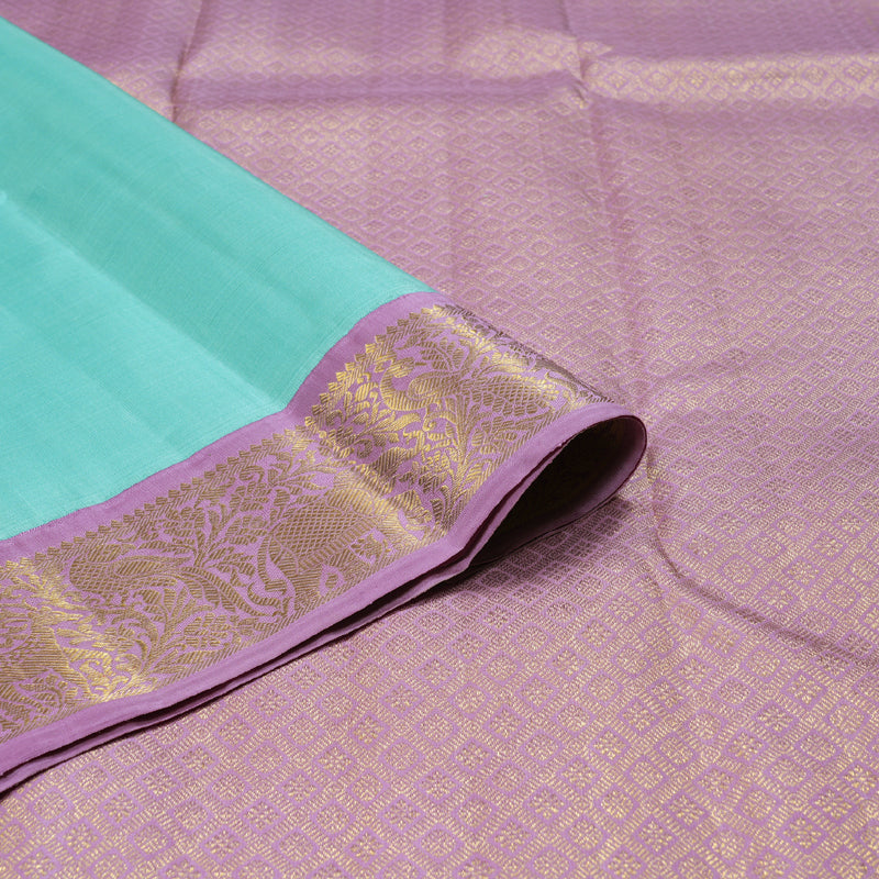 Hayagrivas Sea Blue Handloom Kanjivaram Silk Saree with Lavender Border KBD1643A2-1
