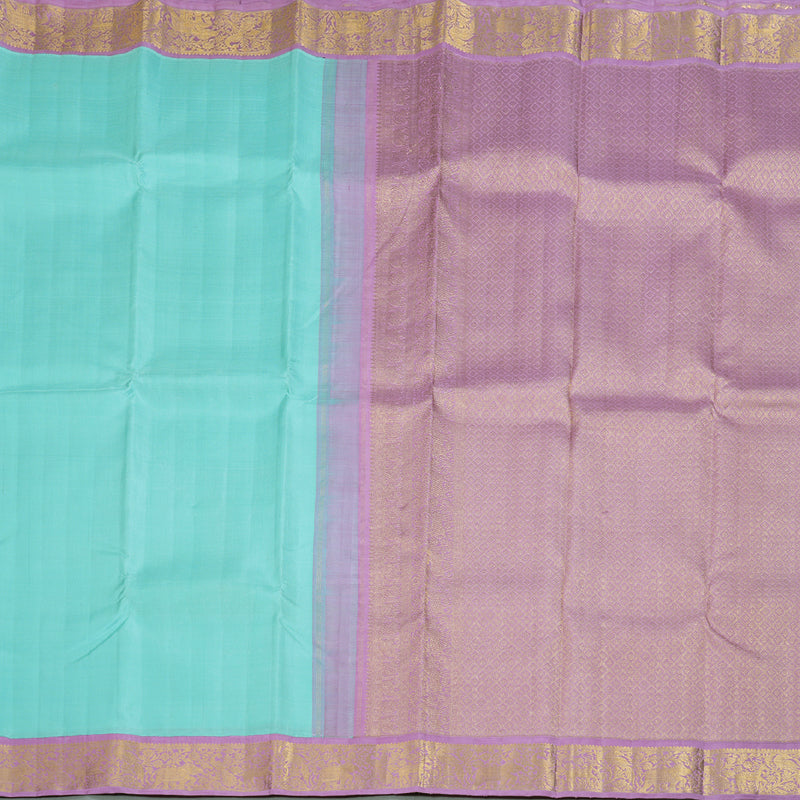Hayagrivas Sea Blue Handloom Kanjivaram Silk Saree with Lavender Border KBD1643A2-1