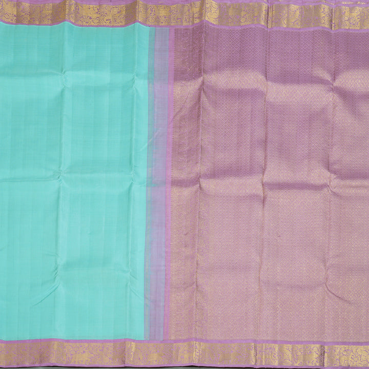 Hayagrivas Sea Blue Handloom Kanjivaram Silk Saree with Lavender Border KBD1643A2-1