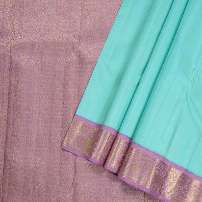 Hayagrivas Sea Blue Handloom Kanjivaram Silk Saree with Lavender Border KBD1643A2-1