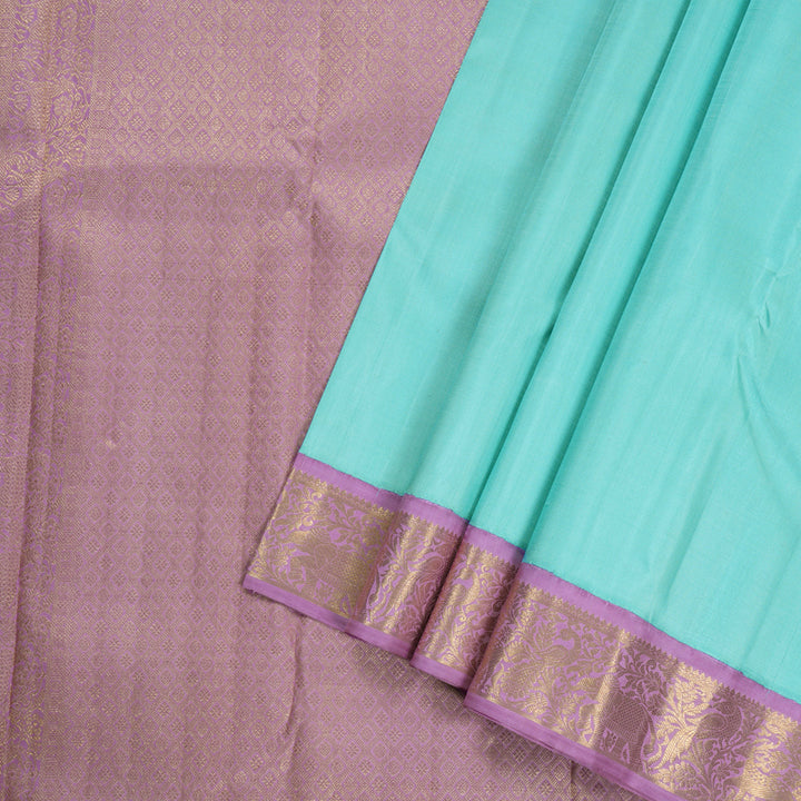 Hayagrivas Sea Blue Handloom Kanjivaram Silk Saree with Lavender Border KBD1643A2-1