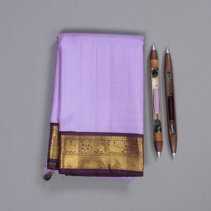 Hayagrivas Lilac Color Handloom Kanjivaram Silk Saree with Dark Purple Border KBD1643A2-2
