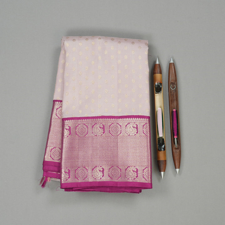 Hayagrivas Baby Pink Handloom Kanjivaram Silk Saree with Purplish Pink Border KBD1647A4-1
