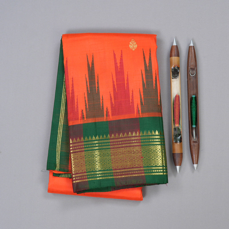 Hayagrivas Orange Handloom Kanjivaram Silk Saree with Green With Maroon Border KBD1649A1-6