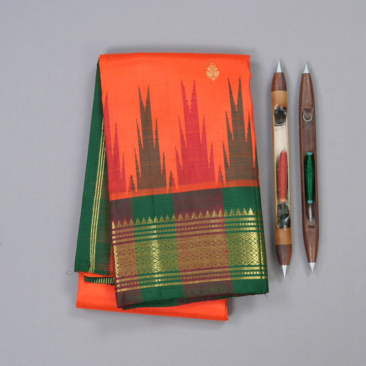 Hayagrivas Orange Handloom Kanjivaram Silk Saree with Green With Maroon Border KBD1649A1-6
