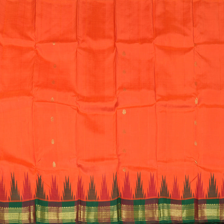 Hayagrivas Orange Handloom Kanjivaram Silk Saree with Green With Maroon Border KBD1649A1-6