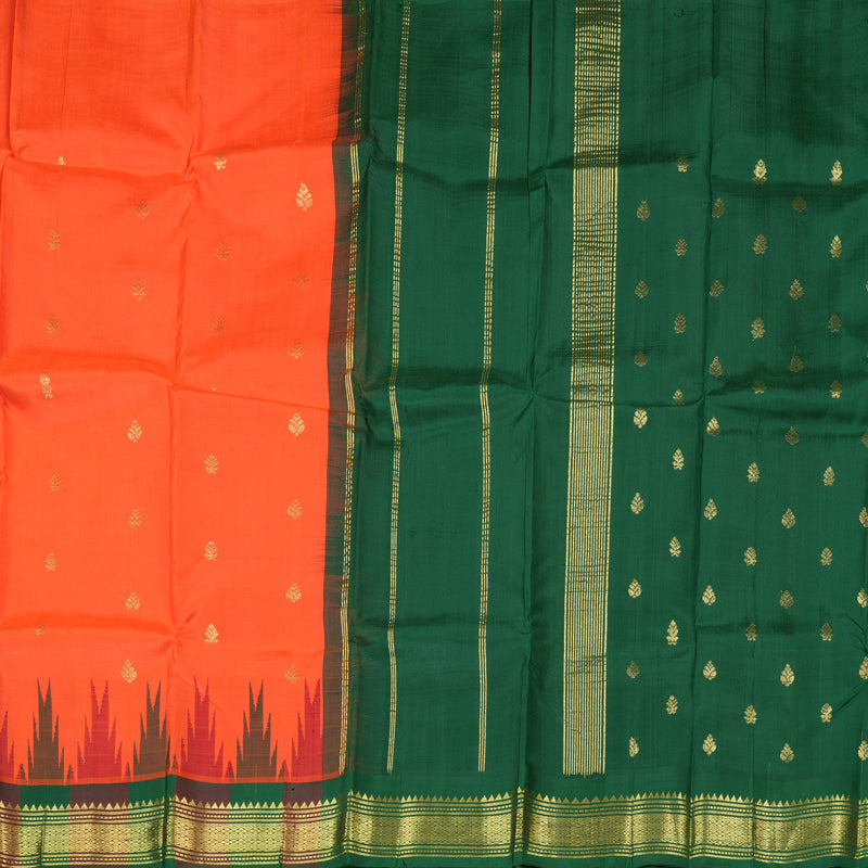 Hayagrivas Orange Handloom Kanjivaram Silk Saree with Green With Maroon Border KBD1649A1-6