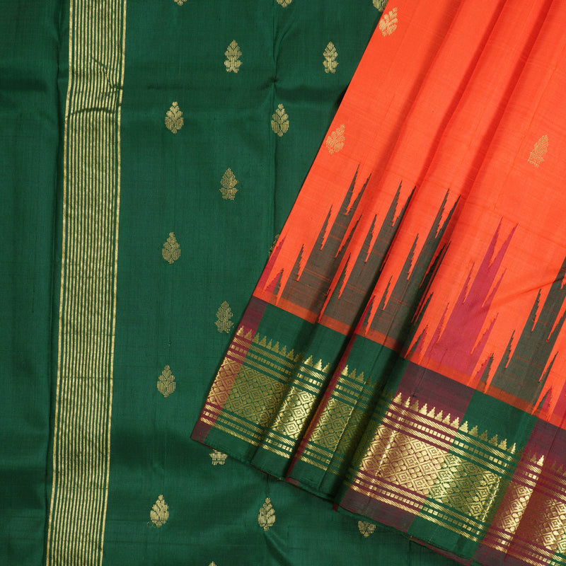 Hayagrivas Orange Handloom Kanjivaram Silk Saree with Green With Maroon Border KBD1649A1-6