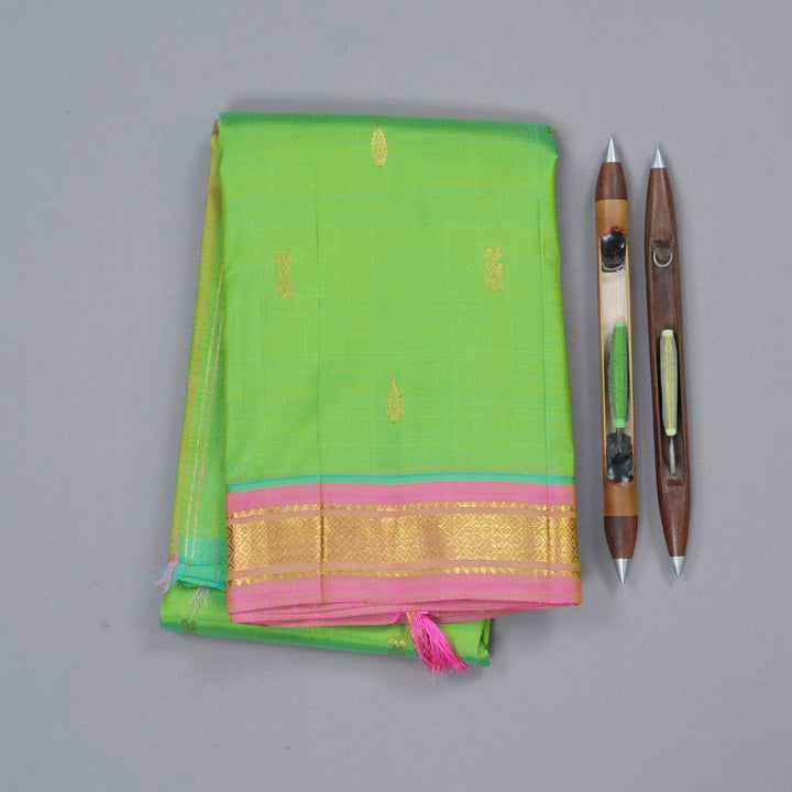 Hayagrivas Fluorescent Green Handloom Kanjivaram Silk Saree with Baby Pink Border with KBD1650A1-16