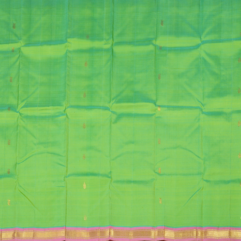 Hayagrivas Fluorescent Green Handloom Kanjivaram Silk Saree with Baby Pink Border with KBD1650A1-16