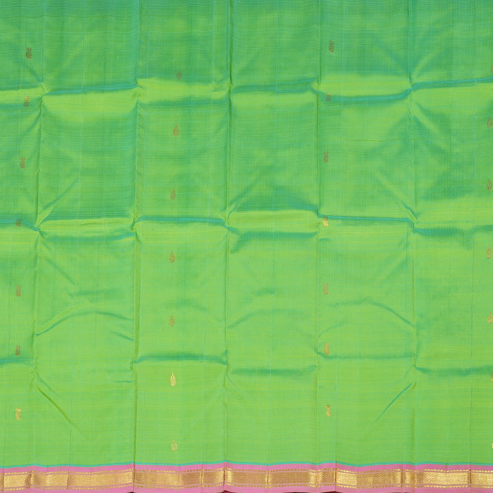 Hayagrivas Fluorescent Green Handloom Kanjivaram Silk Saree with Baby Pink Border with KBD1650A1-16
