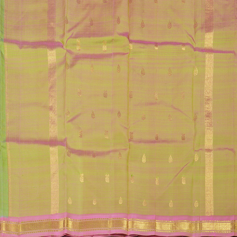 Hayagrivas Fluorescent Green Handloom Kanjivaram Silk Saree with Baby Pink Border with KBD1650A1-16