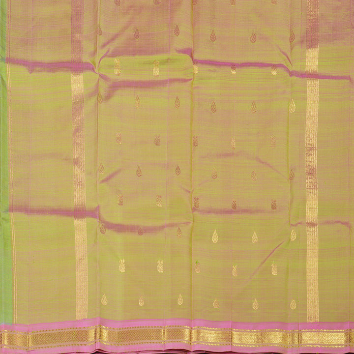 Hayagrivas Fluorescent Green Handloom Kanjivaram Silk Saree with Baby Pink Border with KBD1650A1-16