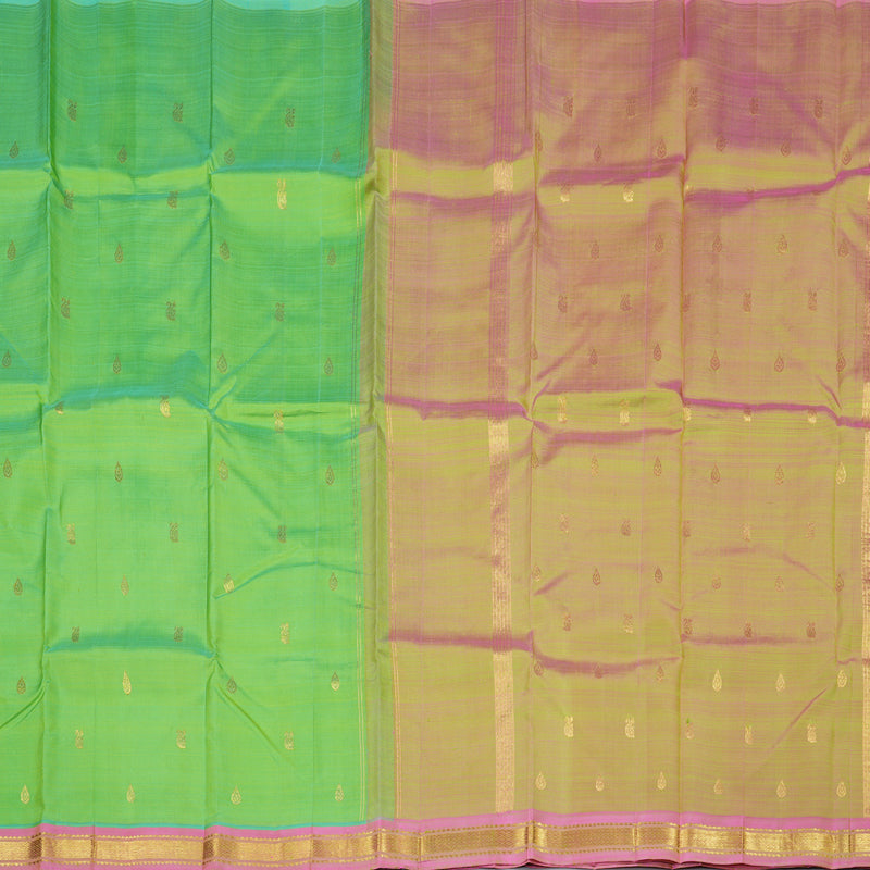 Hayagrivas Fluorescent Green Handloom Kanjivaram Silk Saree with Baby Pink Border with KBD1650A1-16