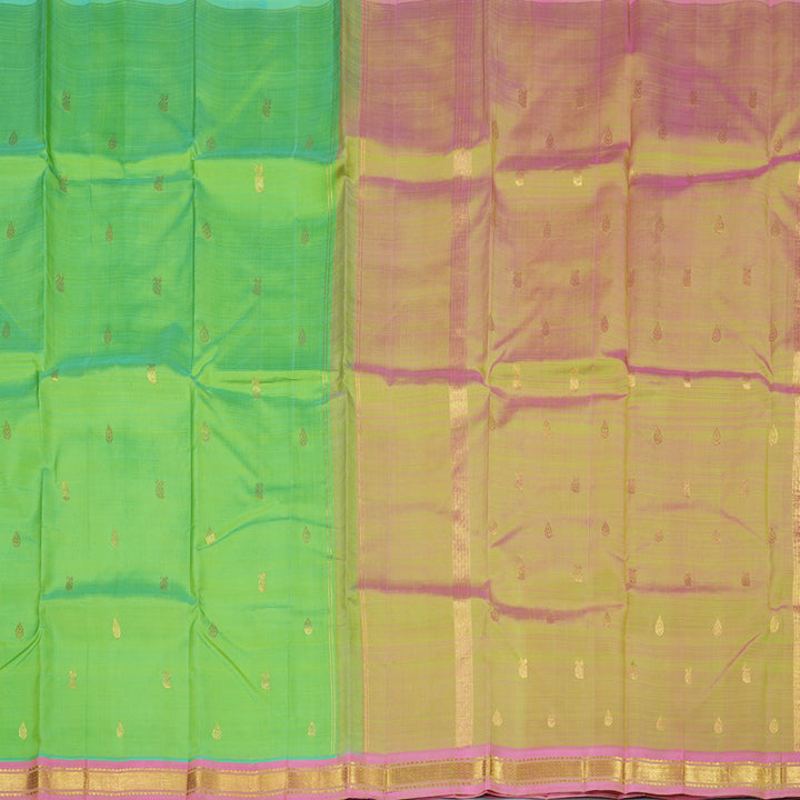 Hayagrivas Fluorescent Green Handloom Kanjivaram Silk Saree with Baby Pink Border with KBD1650A1-16