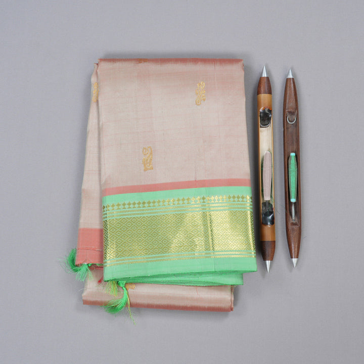 Hayagrivas Light Onion Pink Handloom Kanjivaram Silk Saree with Light Green Border KBD1650A3-15