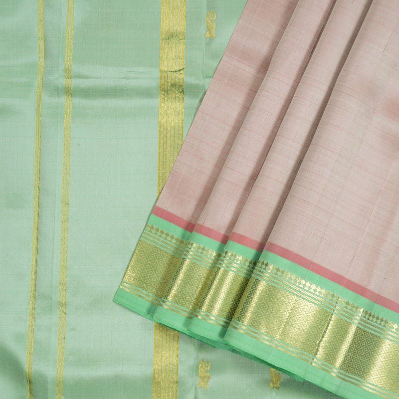 Hayagrivas Light Onion Pink Handloom Kanjivaram Silk Saree with Light Green Border KBD1650A3-15