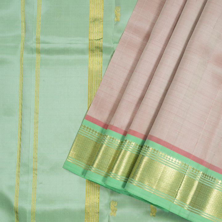 Hayagrivas Light Onion Pink Handloom Kanjivaram Silk Saree with Light Green Border KBD1650A3-15