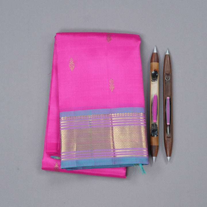 Hayagrivas Rose Pink Handloom Kanjivaram Silk Saree with Dual Tone (Sea Blue With Pink) Border with KBD1650A3-24