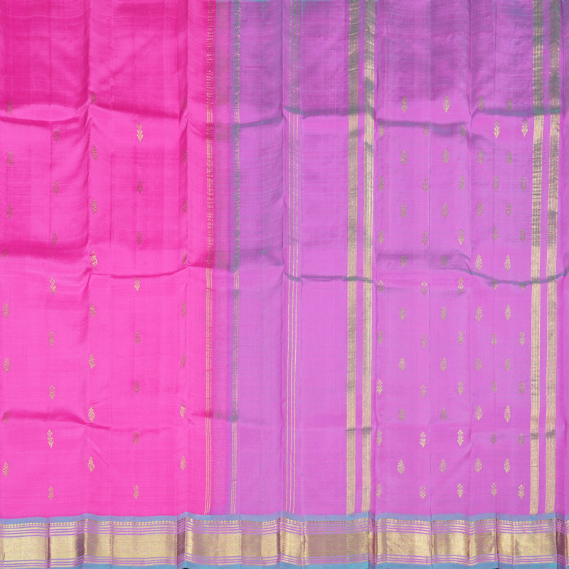 Hayagrivas Rose Pink Handloom Kanjivaram Silk Saree with Dual Tone (Sea Blue With Pink) Border with KBD1650A3-24