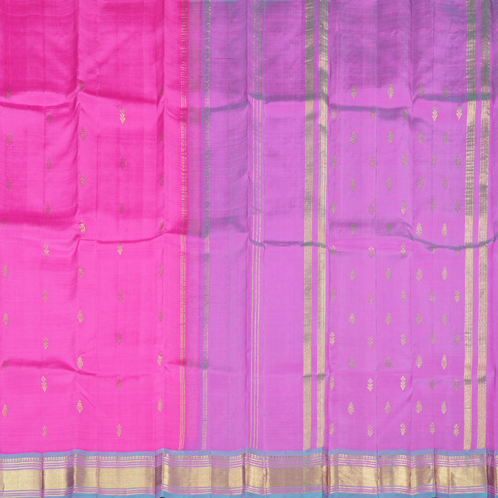 Hayagrivas Rose Pink Handloom Kanjivaram Silk Saree with Dual Tone (Sea Blue With Pink) Border with KBD1650A3-24