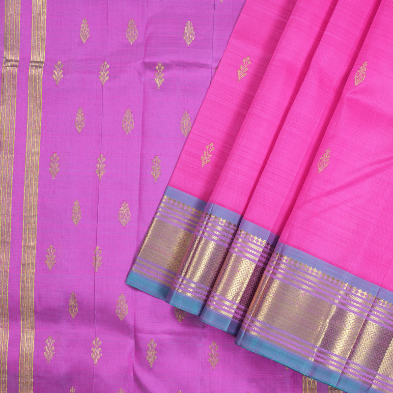 Hayagrivas Rose Pink Handloom Kanjivaram Silk Saree with Dual Tone (Sea Blue With Pink) Border with KBD1650A3-24