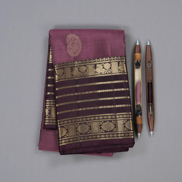 Hayagrivas Royal Purple Handloom Kanjivaram Silk Saree with Dark Brown Border KBD1652A2-1