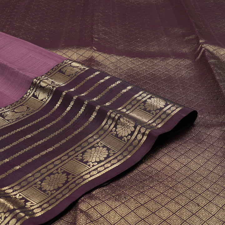 Hayagrivas Royal Purple Handloom Kanjivaram Silk Saree with Dark Brown Border KBD1652A2-1