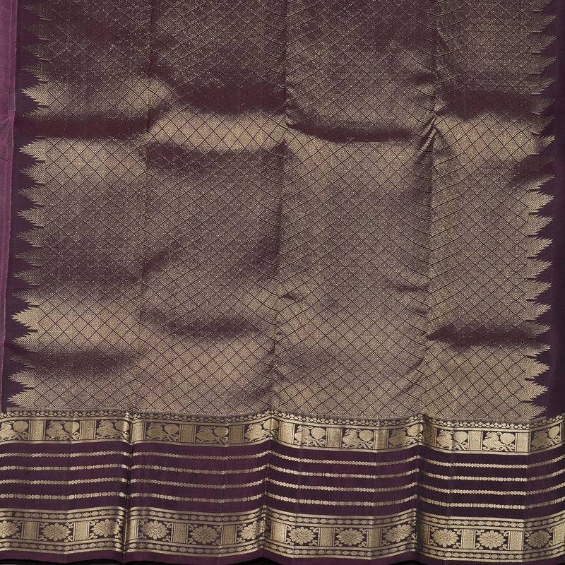 Hayagrivas Royal Purple Handloom Kanjivaram Silk Saree with Dark Brown Border KBD1652A2-1