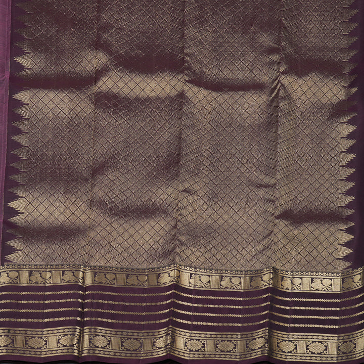 Hayagrivas Royal Purple Handloom Kanjivaram Silk Saree with Dark Brown Border KBD1652A2-1