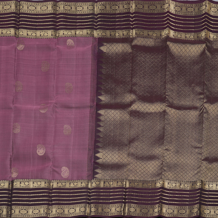 Hayagrivas Royal Purple Handloom Kanjivaram Silk Saree with Dark Brown Border KBD1652A2-1