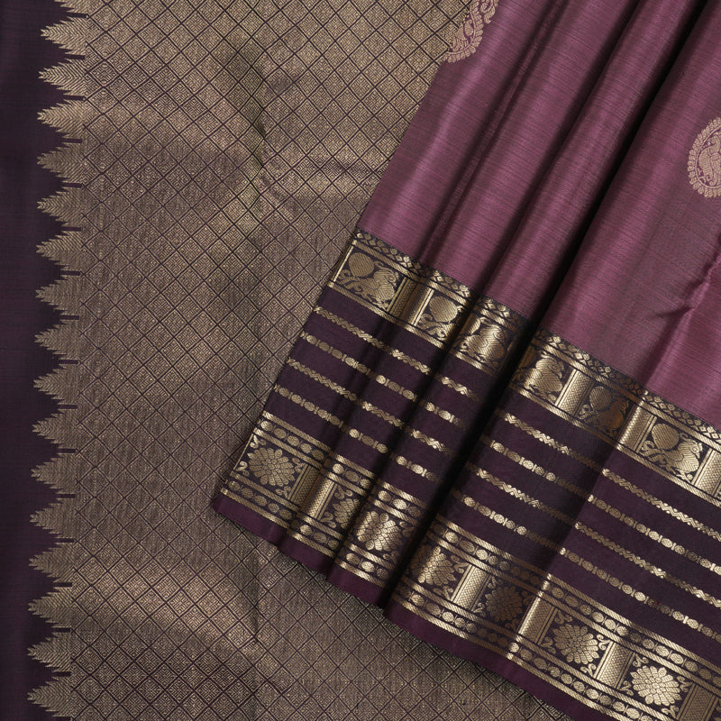 Hayagrivas Royal Purple Handloom Kanjivaram Silk Saree with Dark Brown Border KBD1652A2-1