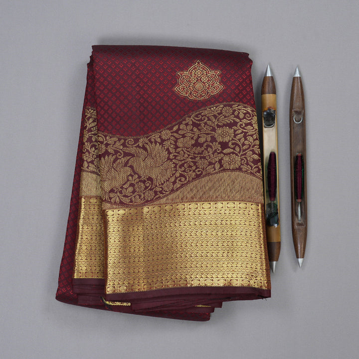 Hayagrivas Handloom Kanjivaram Silk Saree in Opulent Wine Maroon KBD1652A4-1