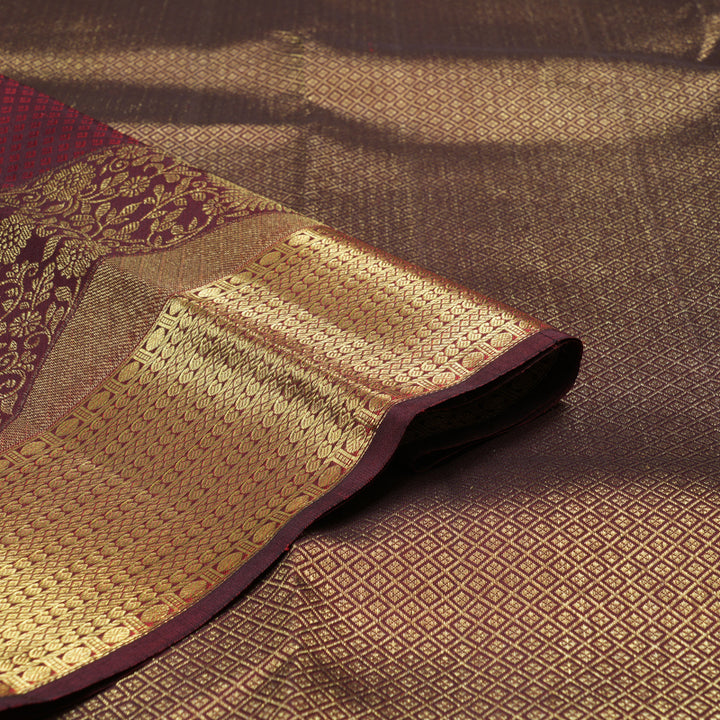 Hayagrivas Handloom Kanjivaram Silk Saree in Opulent Wine Maroon KBD1652A4-1