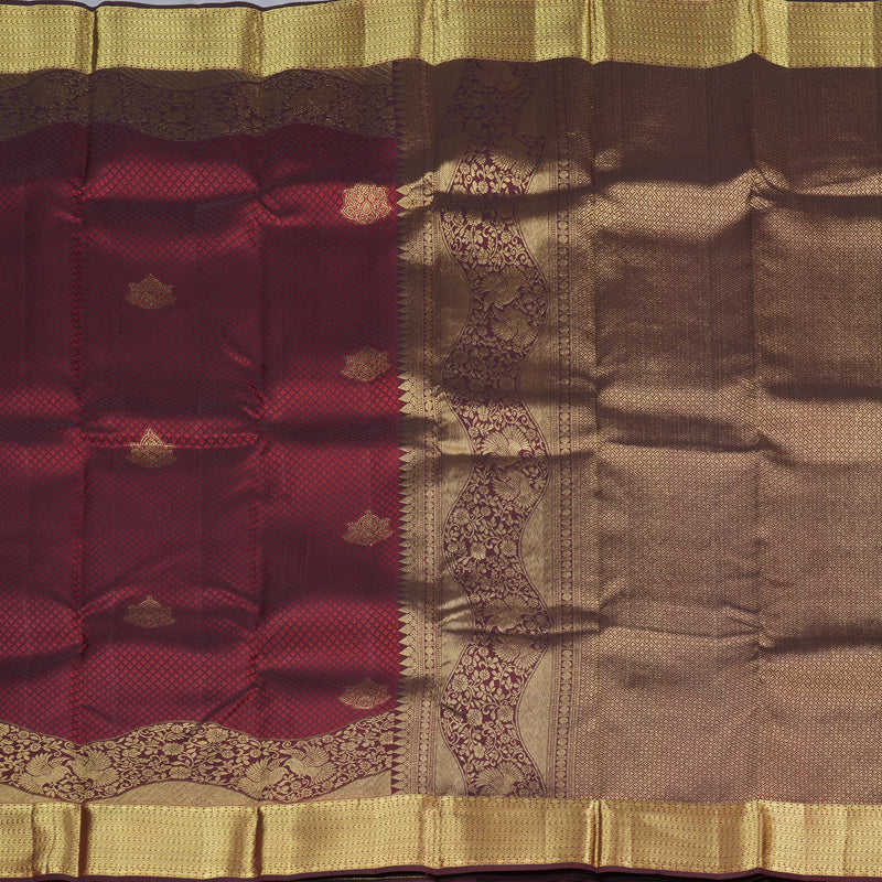 Hayagrivas Handloom Kanjivaram Silk Saree in Opulent Wine Maroon KBD1652A4-1