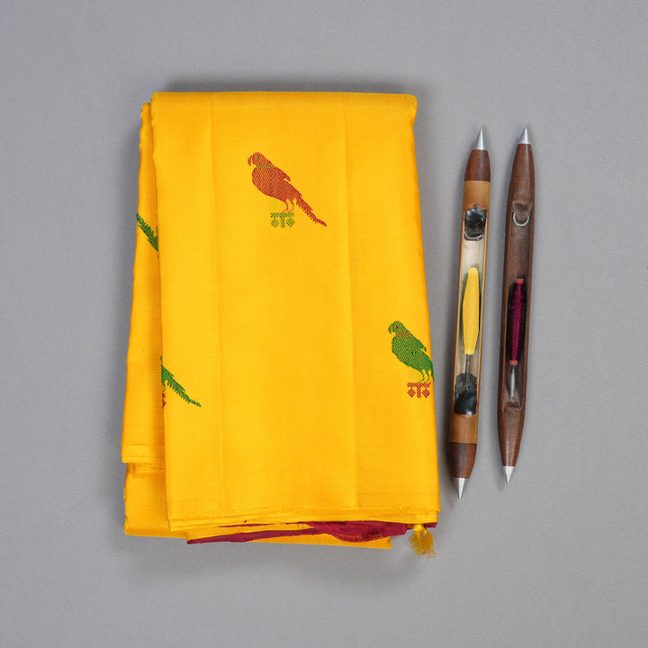 Hayagrivas Radiant Yellow Handloom Kanjivaram Silk Saree KBD1653A2-1