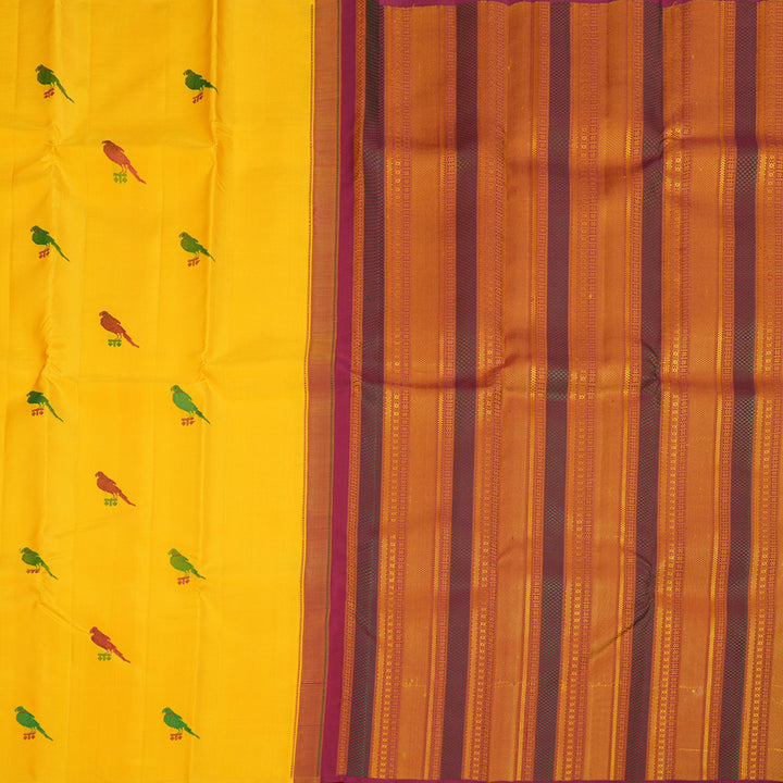 Hayagrivas Radiant Yellow Handloom Kanjivaram Silk Saree KBD1653A2-1
