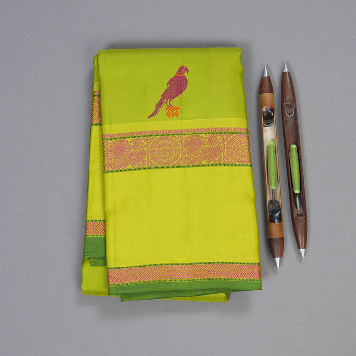 Hayagrivas Fluorescent Green Handloom Kanjivaram Silk Saree with Lemon Green Border KBD1653A5-1