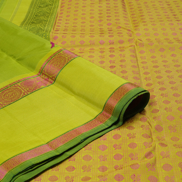 Hayagrivas Fluorescent Green Handloom Kanjivaram Silk Saree with Lemon Green Border KBD1653A5-1